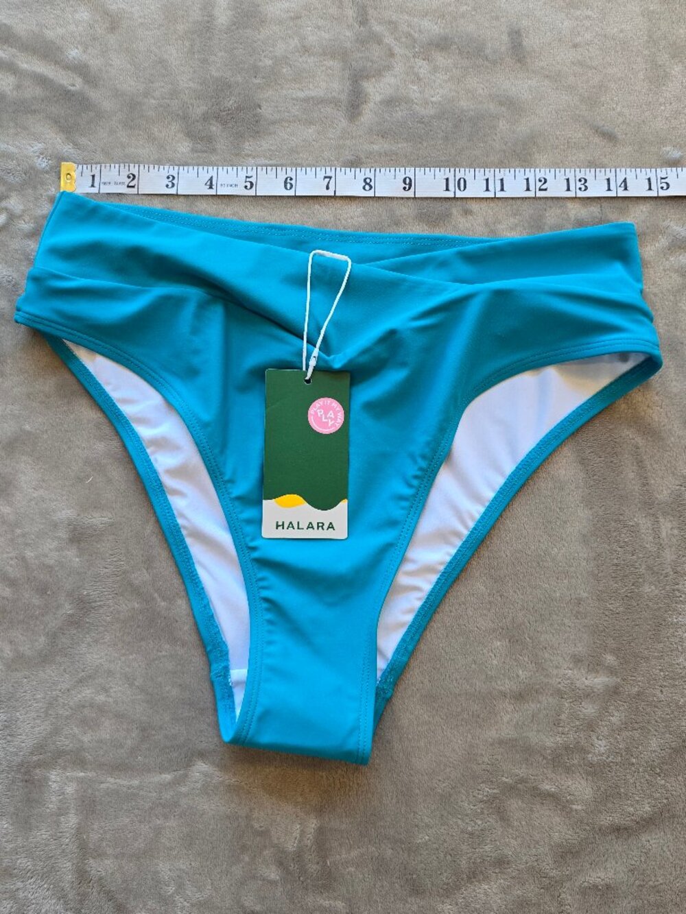 NWT Halara Crossover High Waisted Bikini Bottom - Turquoise Blue - Size L